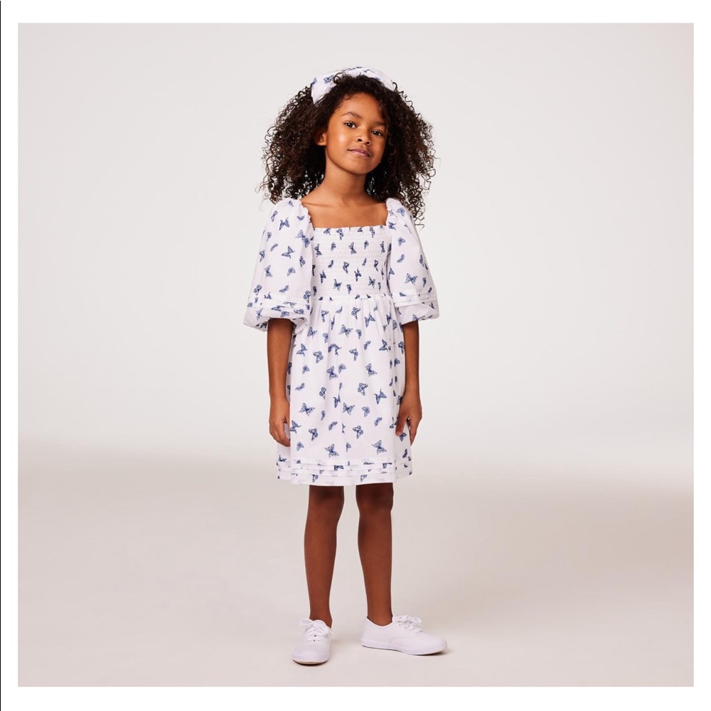 Janie and Jack Set-Natalie Butterfly Smocked Bubble Sleeve Dress and Headband